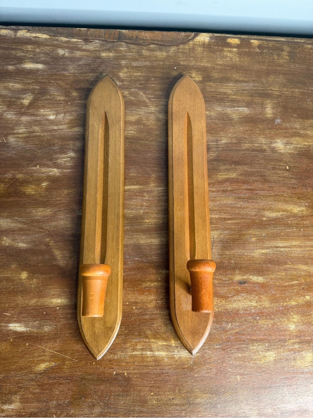 Home Interiors Wooden Wall Sconce Hook Pair in Warm Brown